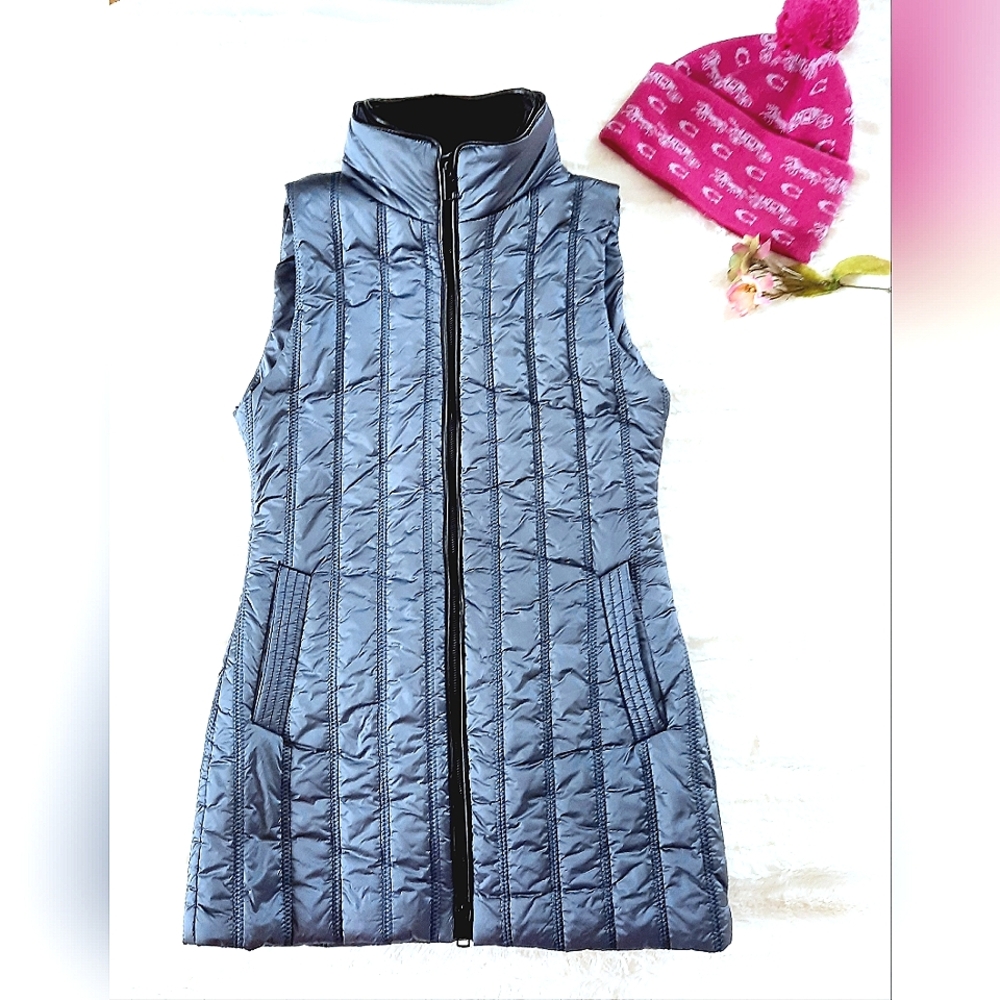 RENUAR Steely Blue Quilted Vest, Long, Luxurious